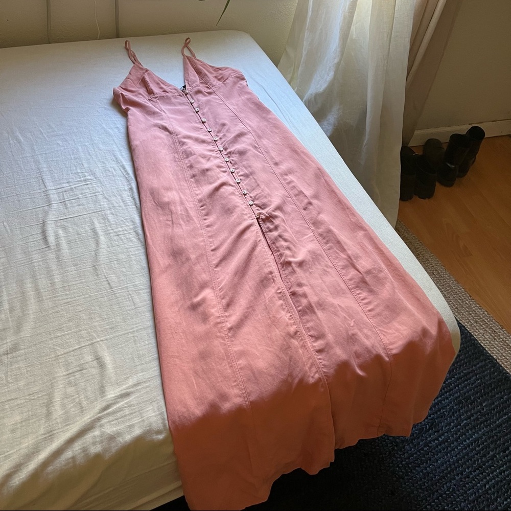 NWT L’academie tencel linen blend pink button down sleeveless maxi dress
